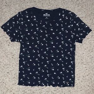 Hollister Navy Blue Ditsy Floral Baby Tee.